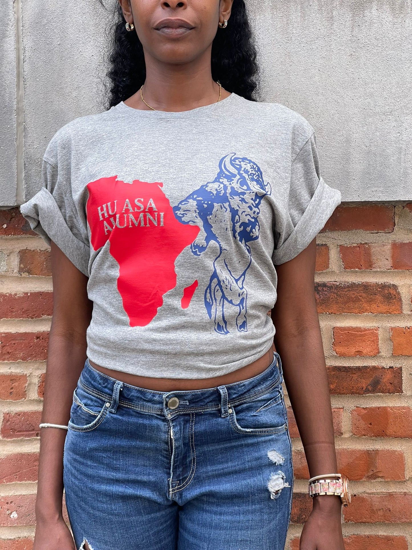 Grey Red and Blue Short Sleeve T-Shirt